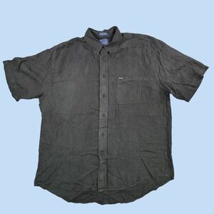 Faconnable Mens XXL Black 100% Linen Short Sleeve Button Down Shirt France